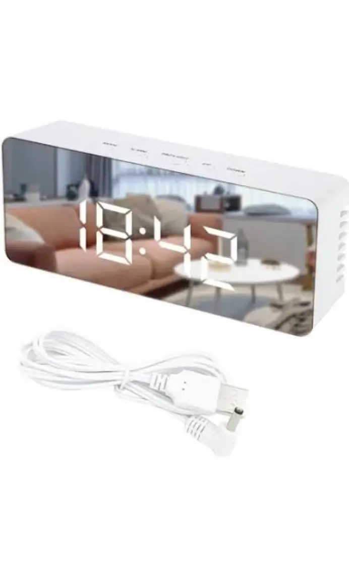 Gplus W561 Çift Alarm Dijital Göstergeli Çok Fonksiyonlu Termometreli Sese Duyarlı Aynalı Yeni Versiyon Masa Saati