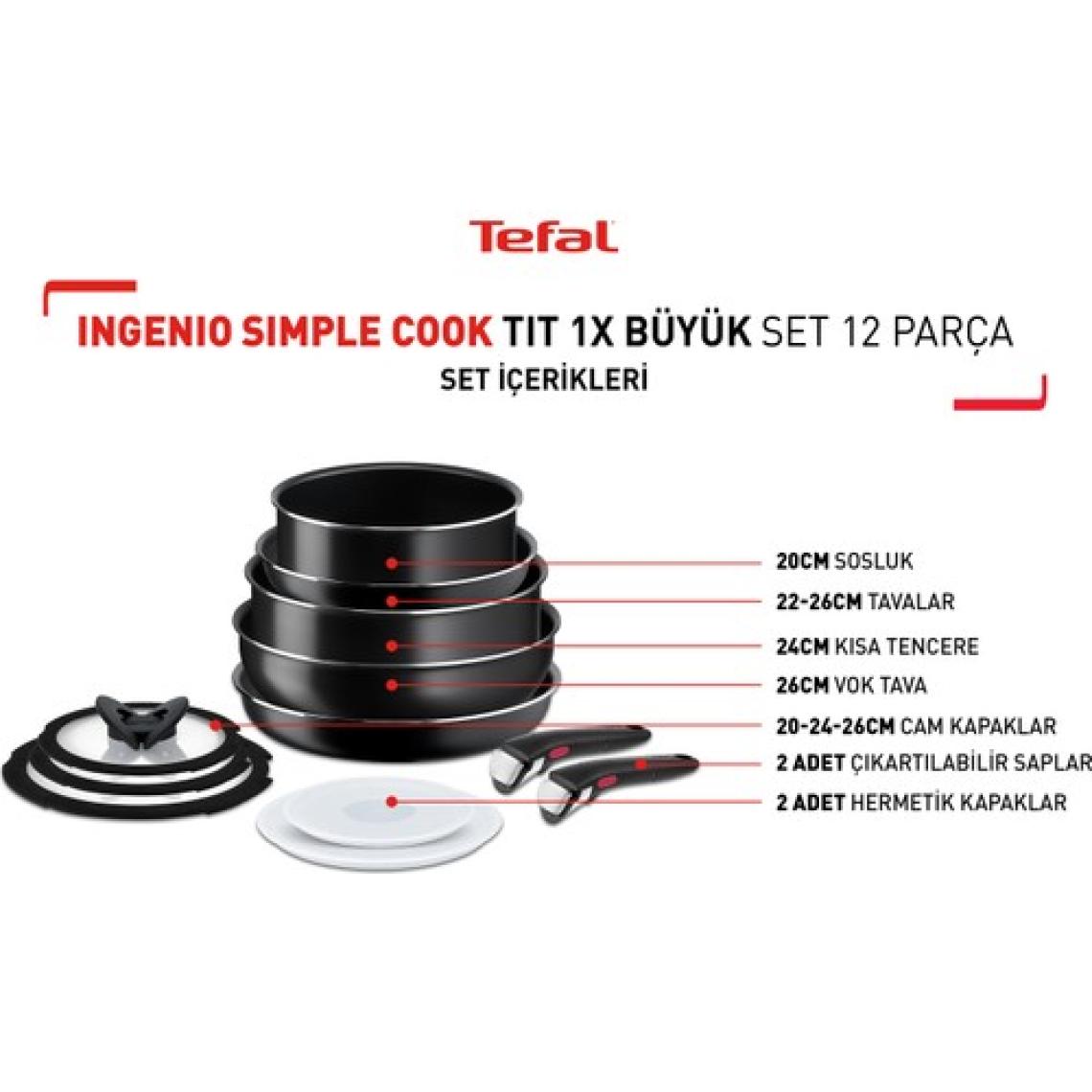 Tefal L15392 Ingenio Titanyum 1X SimpleCook Büyük Tava ve Tencere Seti 12 Parça - 2100125537