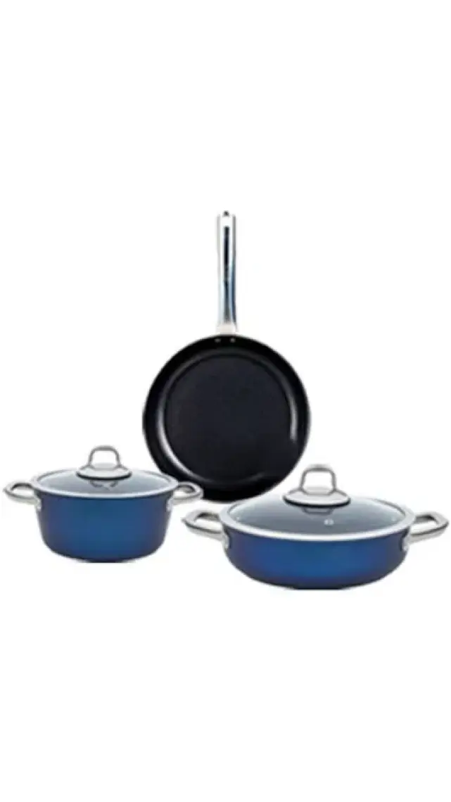 Leggno Master Daily Metalik Mavi 5 Parça Tencere Set (22 cm Derin Tencere + 26 cm Sığ Tencere + 26 cm Tava)