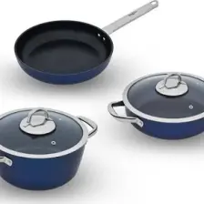 Leggno Master Daily Metalik Mavi 5 Parça Tencere Set (22 cm Derin Tencere + 26 cm Sığ Tencere + 26 cm Tava)