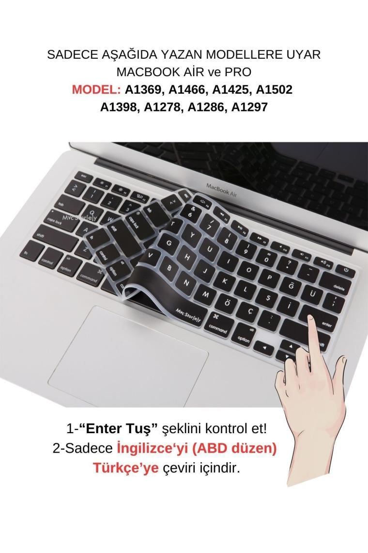 Macbook Klavye Air Pro Koruyucu (US TO TR) (ESKİ USB'Lİ MODEL 2008-2017) Ile Uyumlu