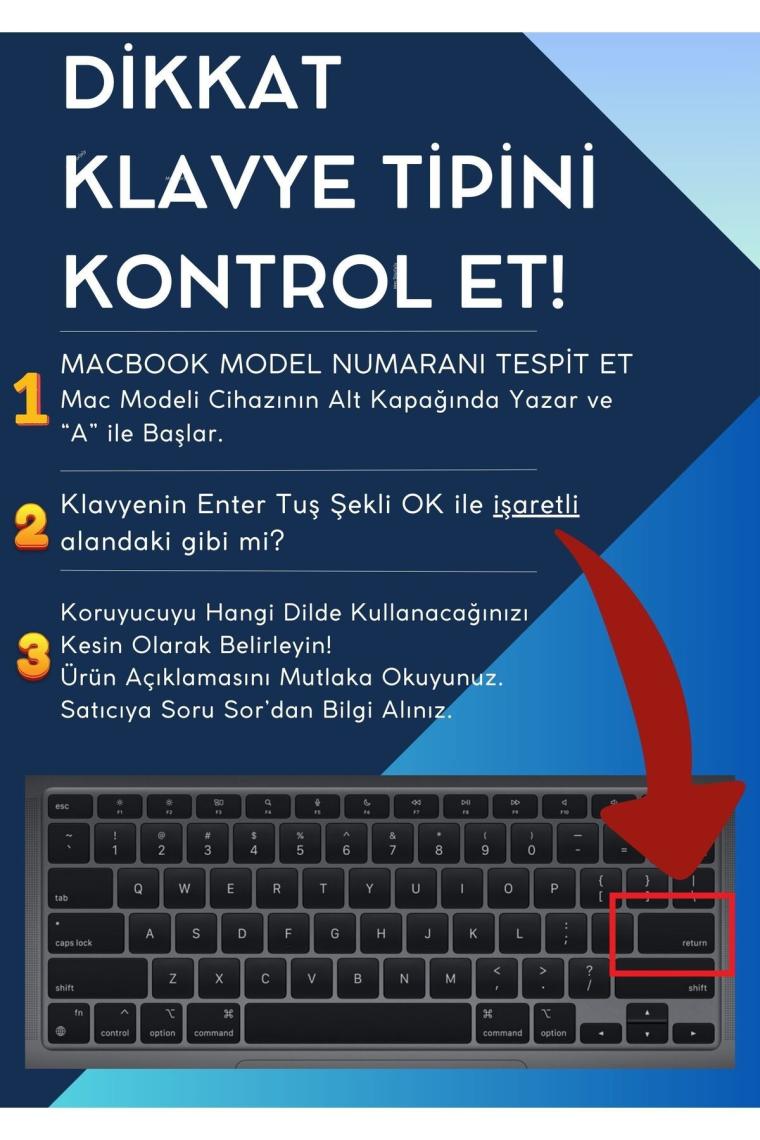 Macbook Klavye Air Pro Koruyucu (US TO TR) (ESKİ USB'Lİ MODEL 2008-2017) Ile Uyumlu