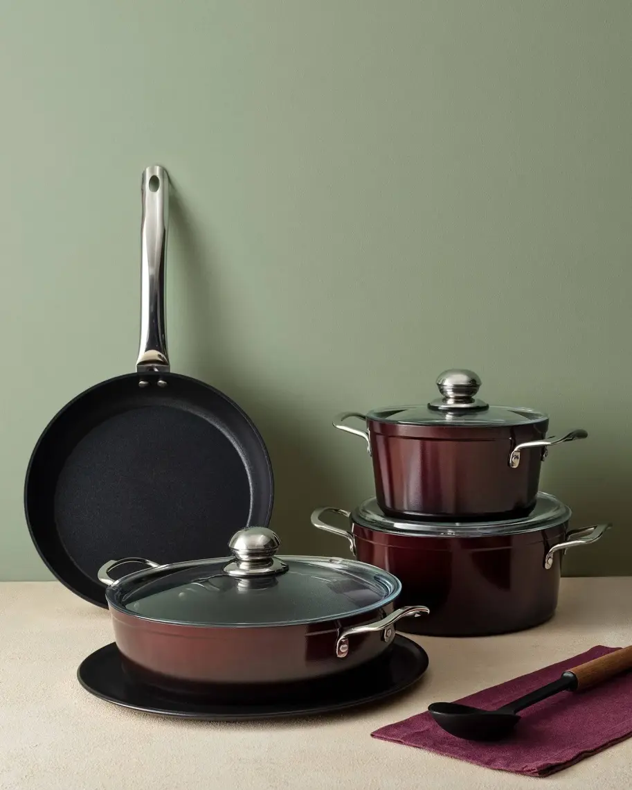 Madame Coco Titanium Professional Tencere Seti 7 Parça - Bordo