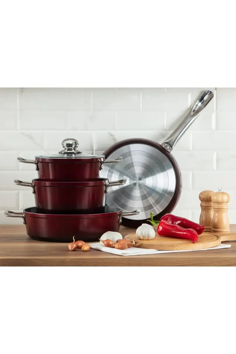 Madame Coco Titanium Professional Tencere Seti 7 Parça - Bordo