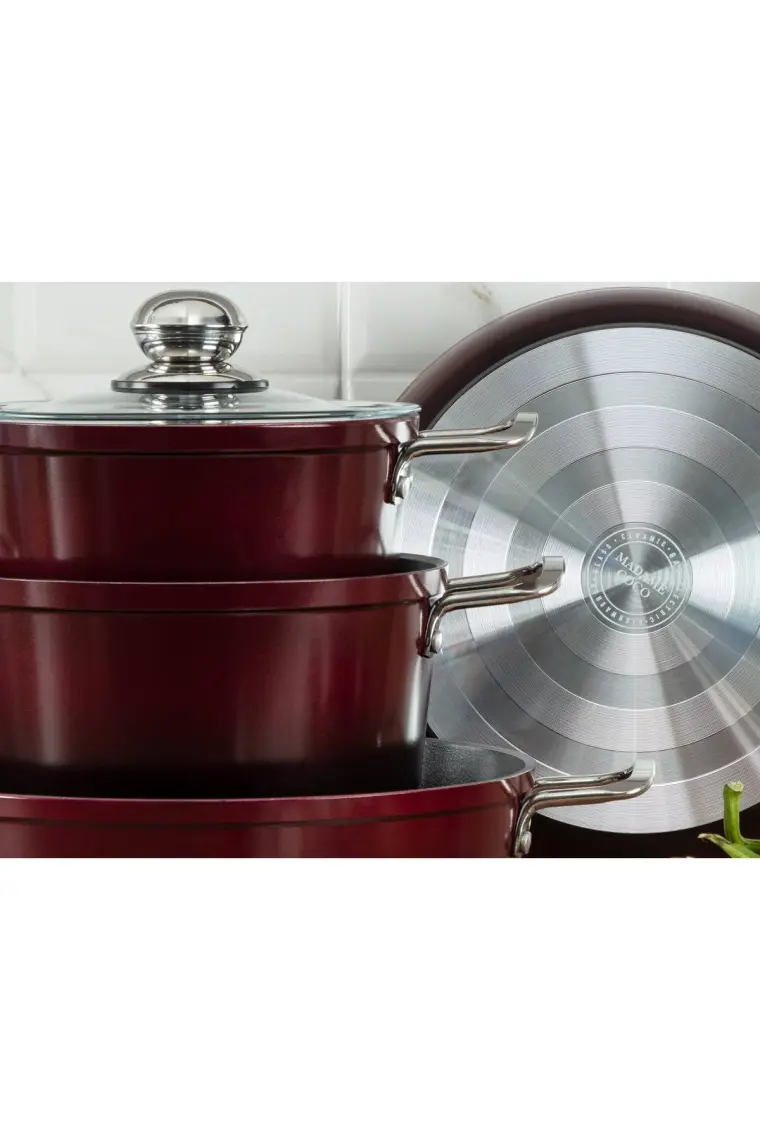Madame Coco Titanium Professional Tencere Seti 7 Parça - Bordo