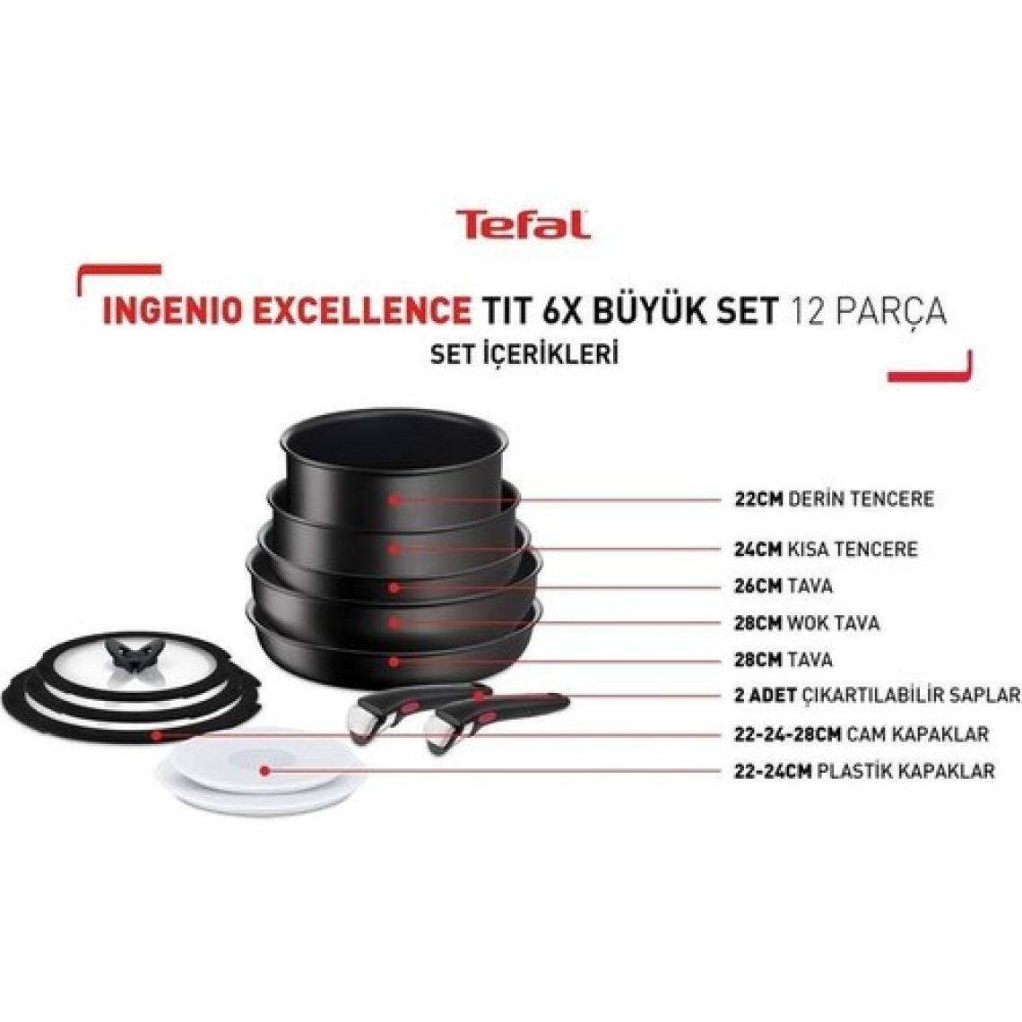 Tefal  Yeni L76390 Ingenio Titanyum 6X Excellence Büyük Tava ve Tencere Seti 12 Parça - 2100125490