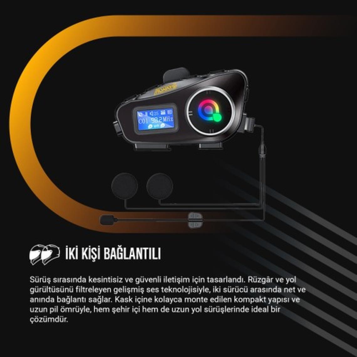 Always Teknoloji 2 Adet Q58-MAX Radyolu Telsiz Özellikli 2 Kişi Bağlantılı Bluetooth Kask Kulaklık Ekranlı Fenerli Müzik ve Intercom