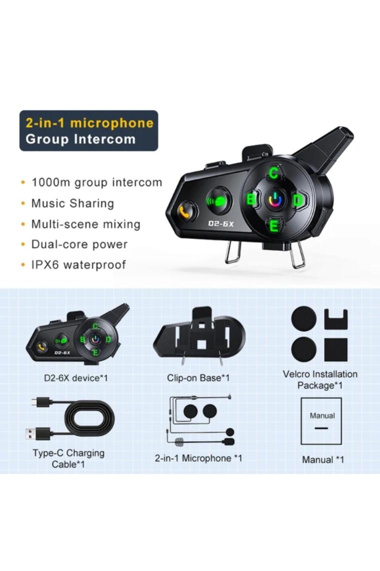 Comse 6 Kişilik Motosiklet Kask Bluetooth intercom Seti Su Geçirmez 1000m mesafeli Müzik Paylaşımlı