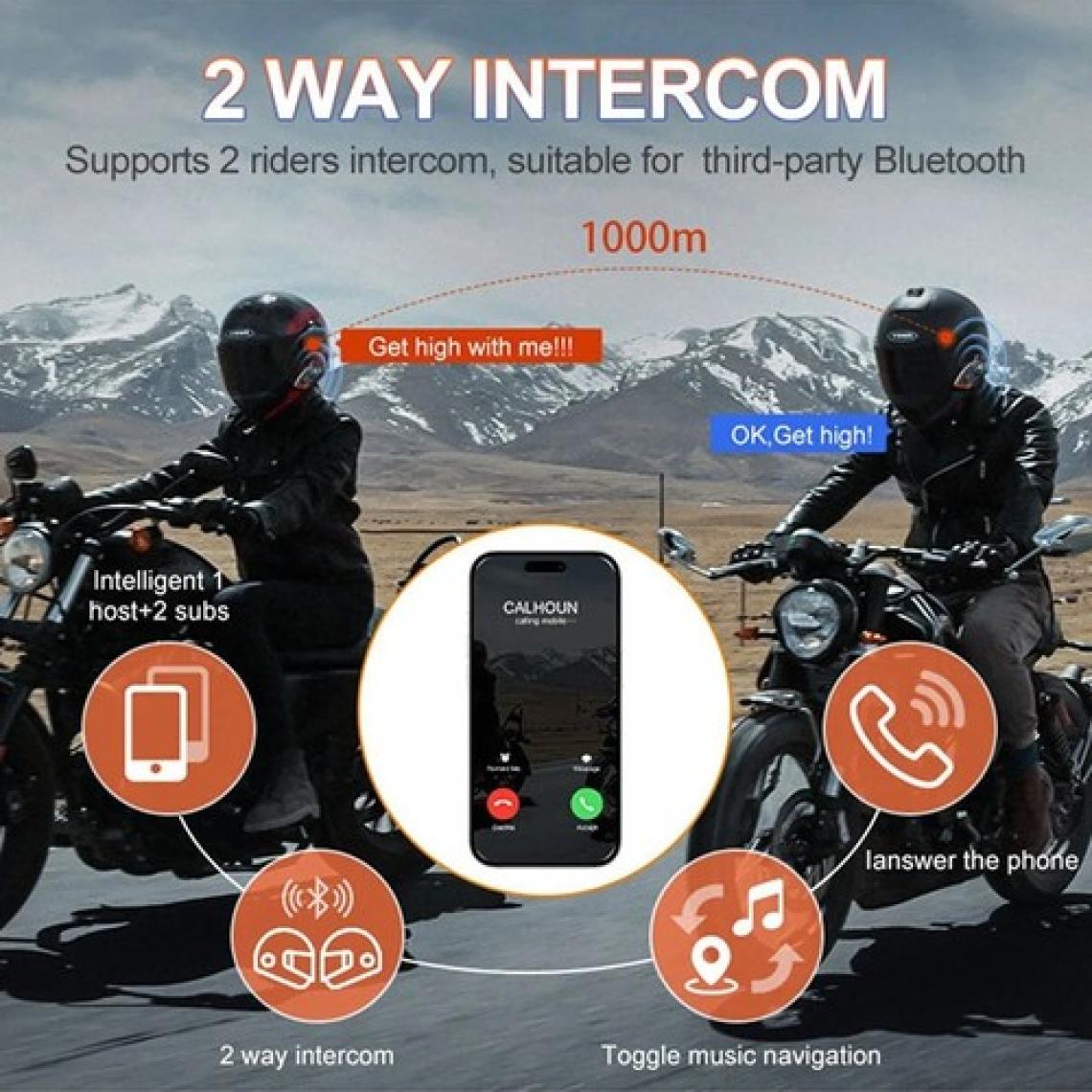 Comse Y80 2x Motosiklet Intercom 2 Kişilik Bağlantı Rgb Işıklı Bluetooth Kulaklık Seti