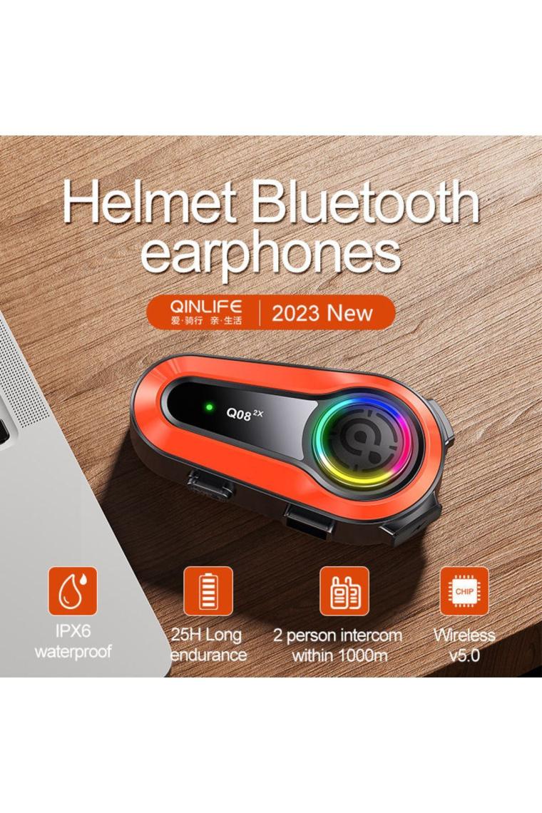 Enshall Q08-2X Rgb Işıklı Intercom 2 Kişi Bağlantılı 1000MAH Motosiklet Bluetooth Kulaklık Seti