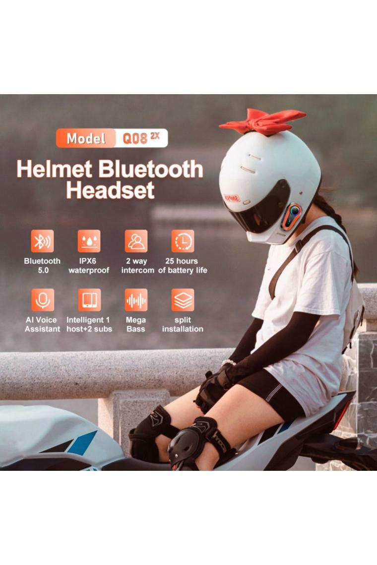 Enshall Q08-2X Rgb Işıklı Intercom 2 Kişi Bağlantılı 1000MAH Motosiklet Bluetooth Kulaklık Seti