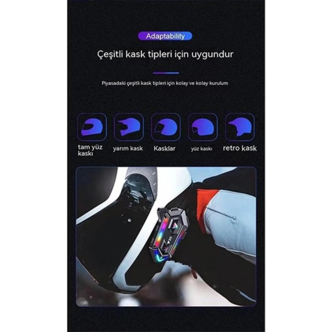 Bilişim Burada Y20 Motor Kurye Kask Kulaklık Rgb Modlu Bluetooth Motosiklet Kulaklık 5.3 Bluetooth Interkom