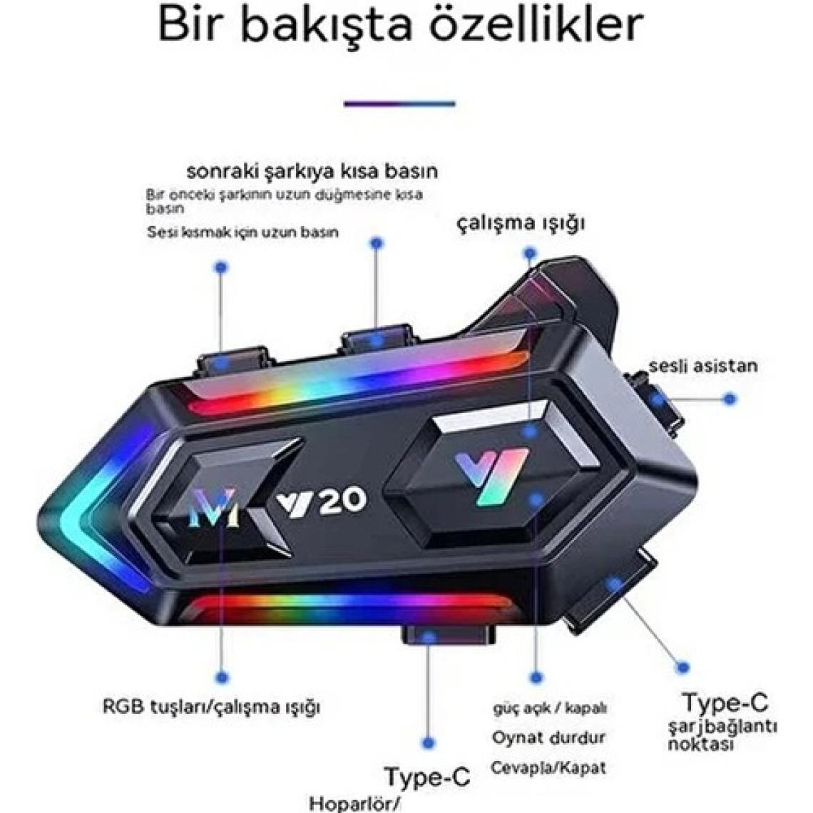Vothoon Y20-0 Motor Kurye Kask Kulaklık Rgb Modlu Bluetooth Motosiklet Kulaklık 5.3 Bluetooth Interkom