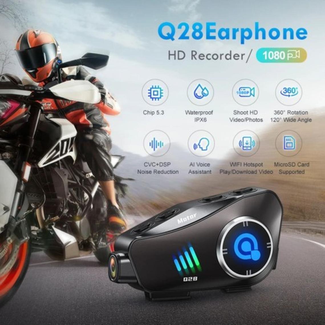 Q28 Motosiklet Kask Bluetooth Kulaklık 1080P Kamera Interkom Kulaklık Su Geçirmez Intercom