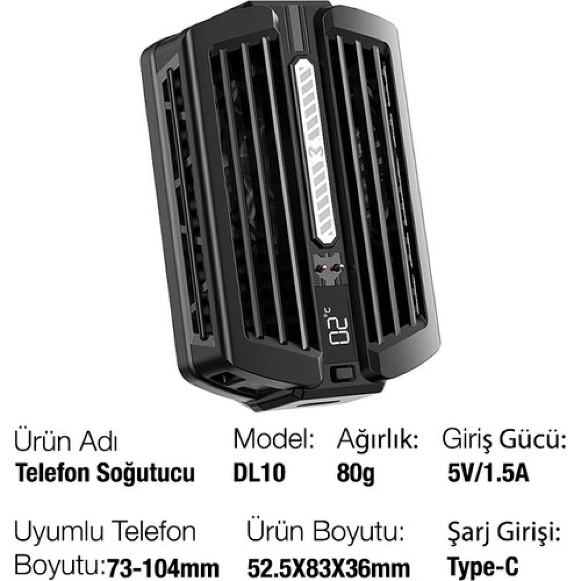 Memo DL10 Dijital Gösterge 2000MAH Powerbankli Telefon Soğutucu Fan Radyatör ALL-35352