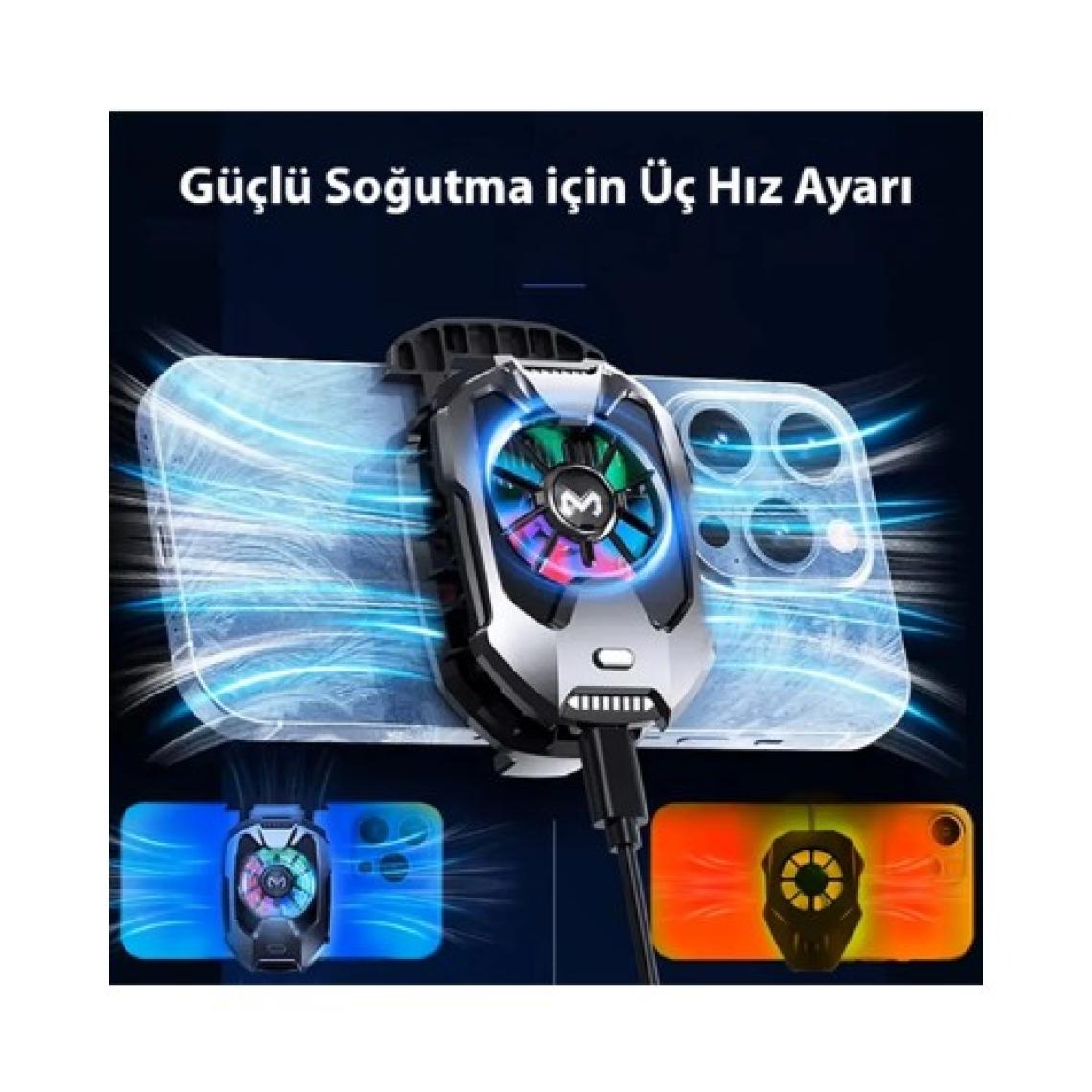 Memo Dla8 Cep Telefon Soğutma Fanı Radyatör Soğutucu Rgb LED Işıklı Gri