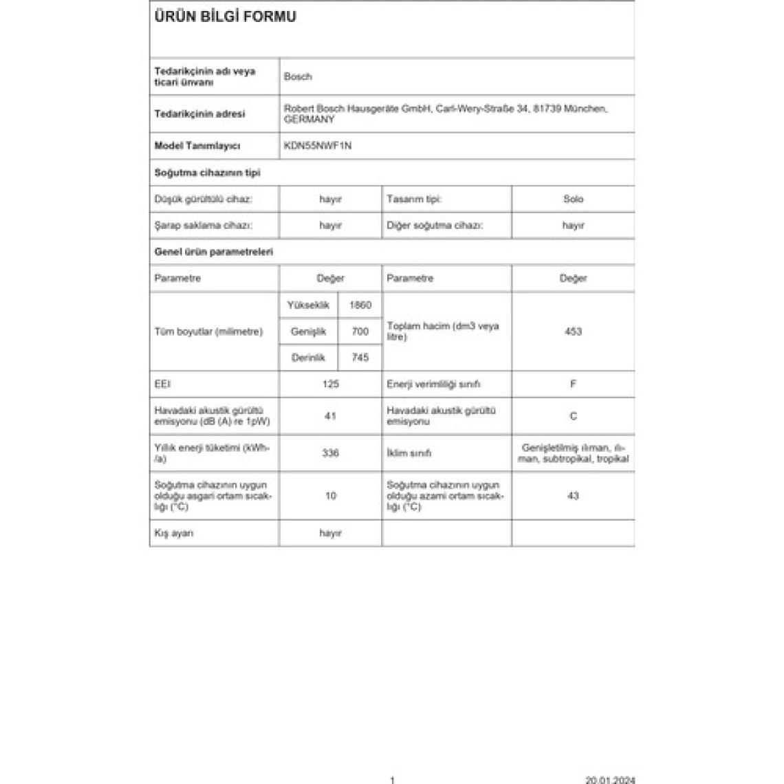 Bosch KDN55NWF1N 453 Lt No-Frost Buzdolabı