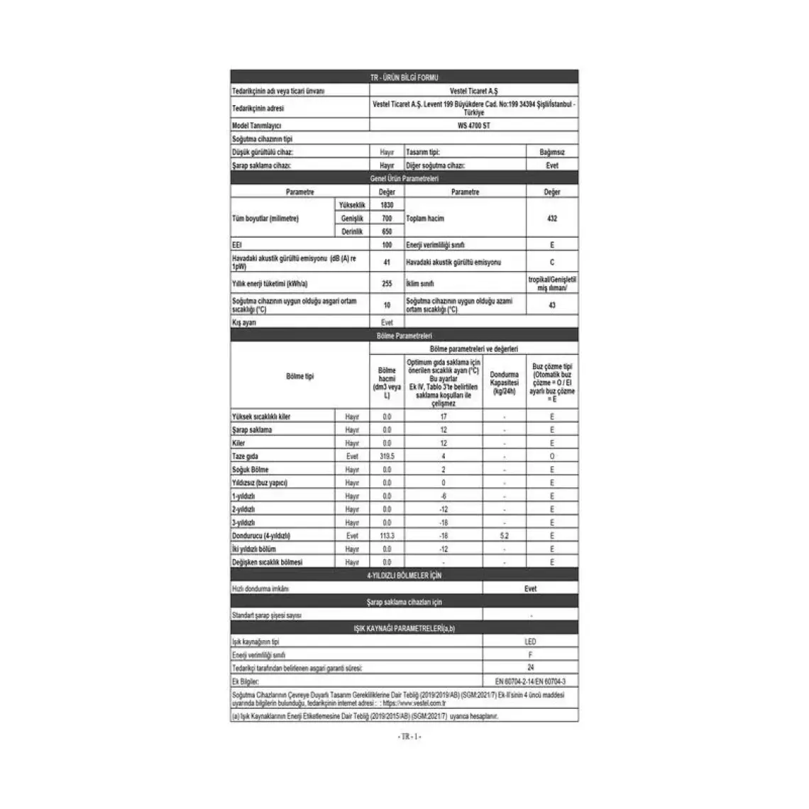 Windsor Ws 4700 St C Enerji Sınıfı 432 Lt Statik Buzdolabı