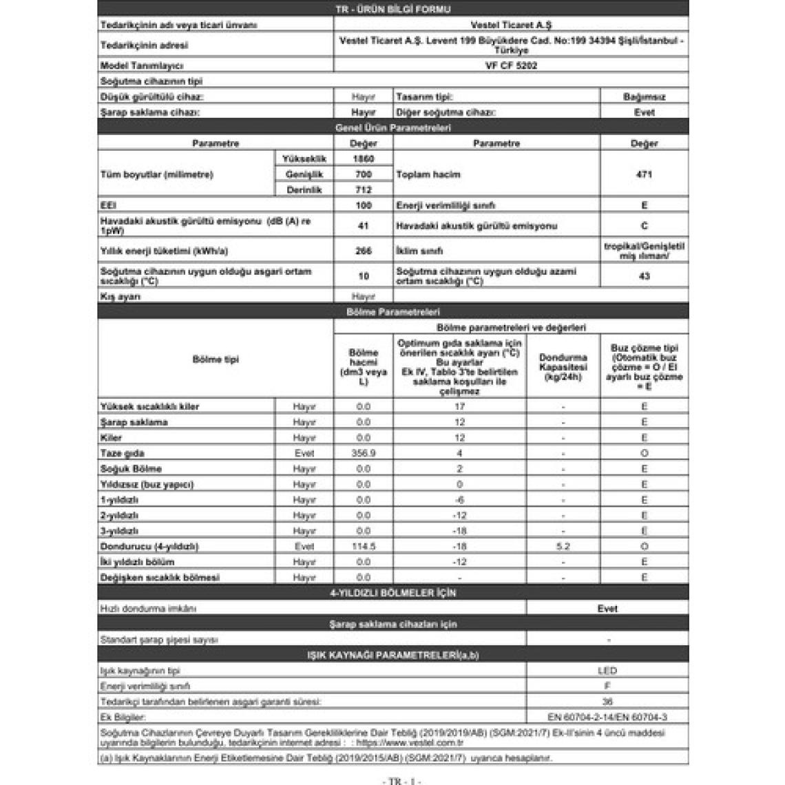 Vestfrost Vf Cf 5202 471 Lt No-Frost Buzdolabı