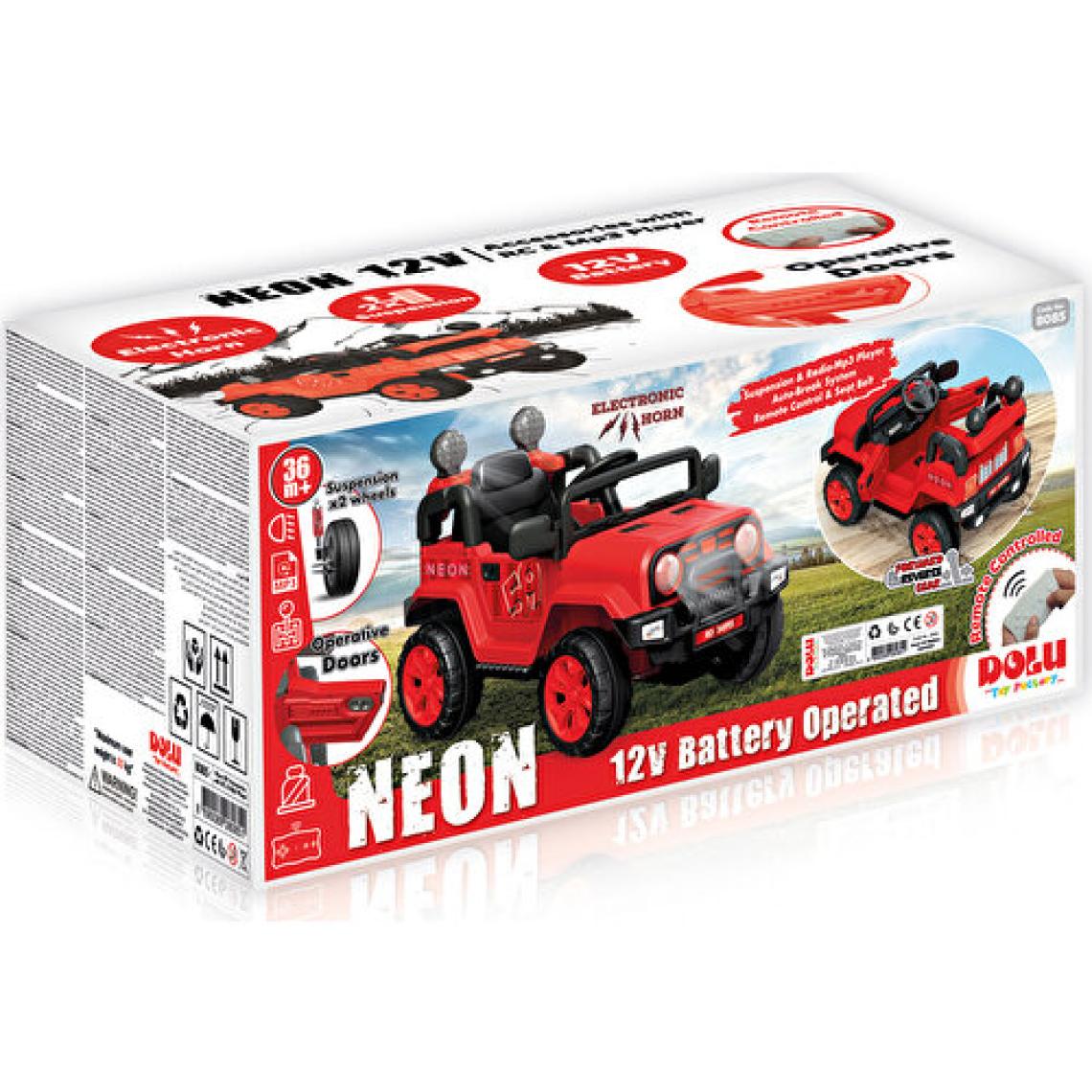 Dolu Neon Uzaktan Kumandalı Akülü Araba 12 V Kırmızı