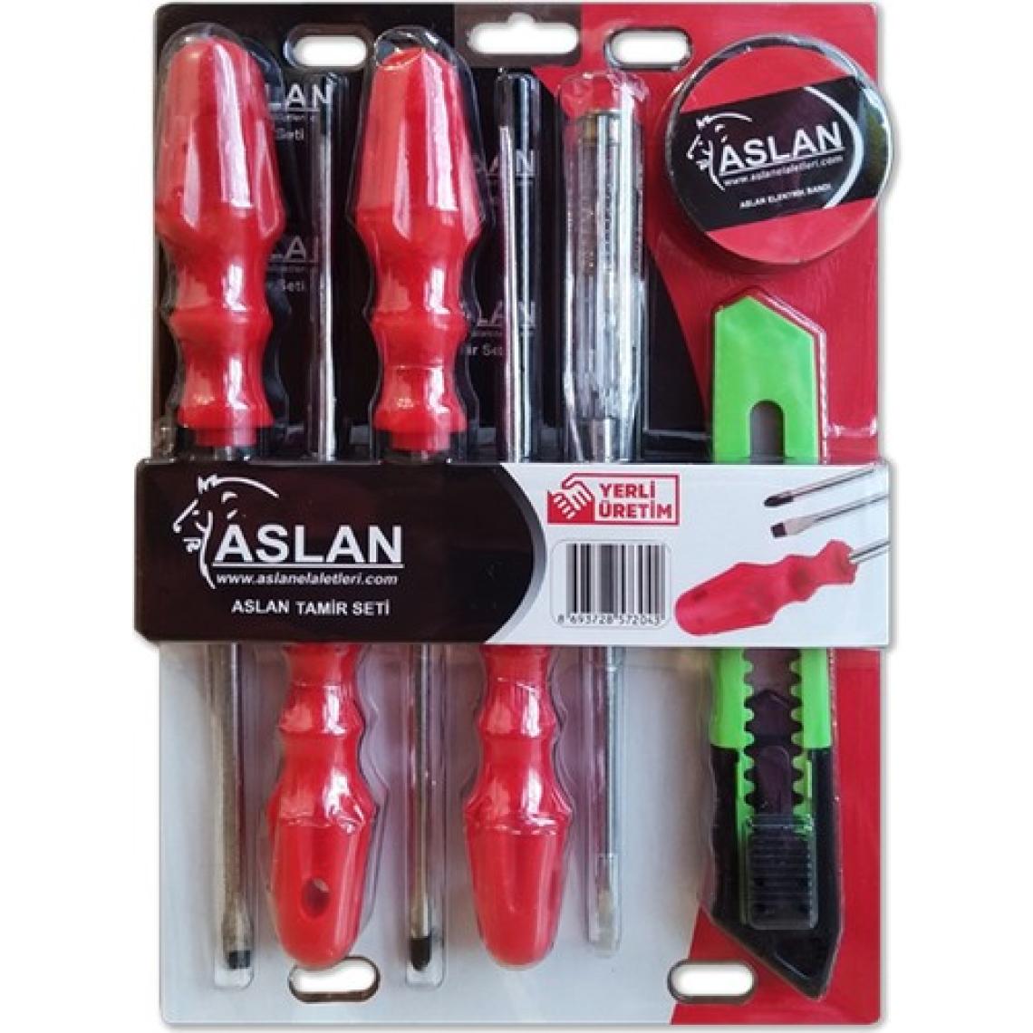 Aslan 7 Parça Tamir Seti 4'lü Tornavida Seti + Kontrol Kalemi + Maket Bıçağı + Elektrik Bandı