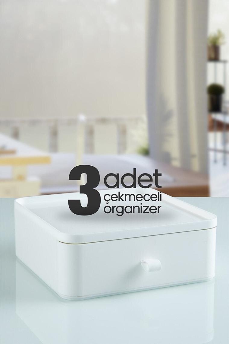 Lıubox 3'lü Takı, Makyaj Ve Kozmetik Düzenleyici Çekmece (BEYAZ), Ofis Masa Düzenleyici