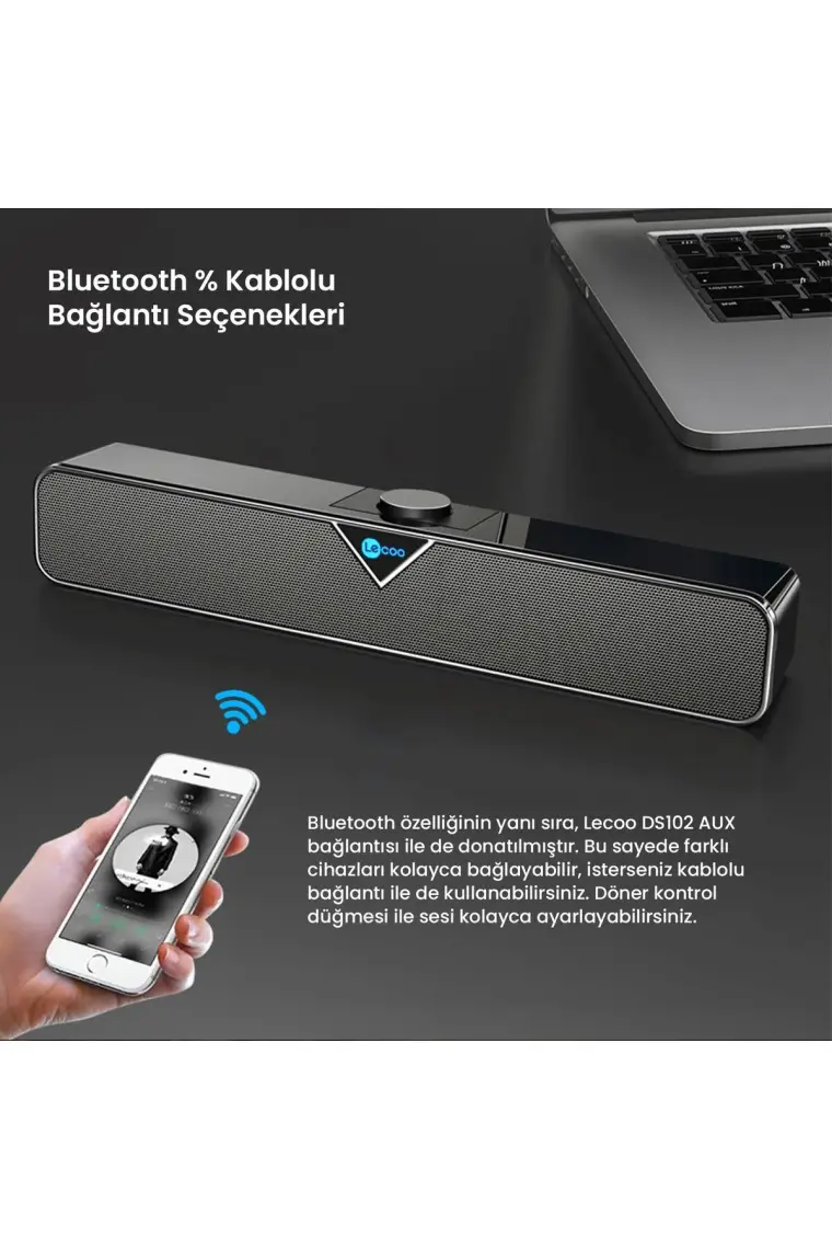 Lecoo DS102 Bluetooth + Kablolu BT/USB/AUX Stereo 6W Soundbar Taşınabilir Hoparlör Siyah