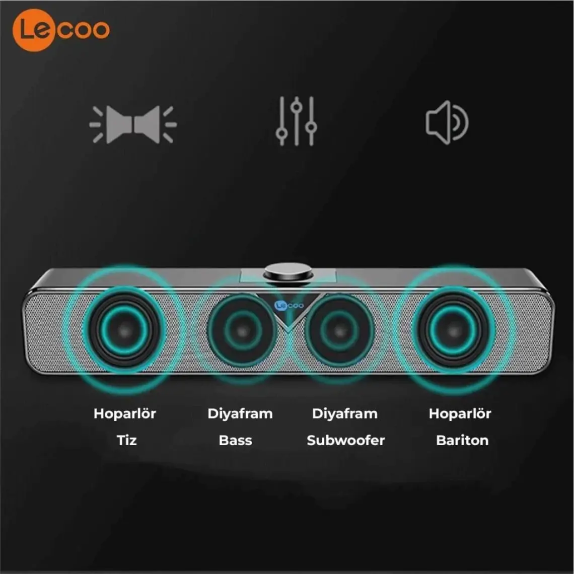 Lecoo DS102 Bluetooth + Kablolu BT/USB/AUX Stereo 6W Soundbar Taşınabilir Hoparlör Siyah