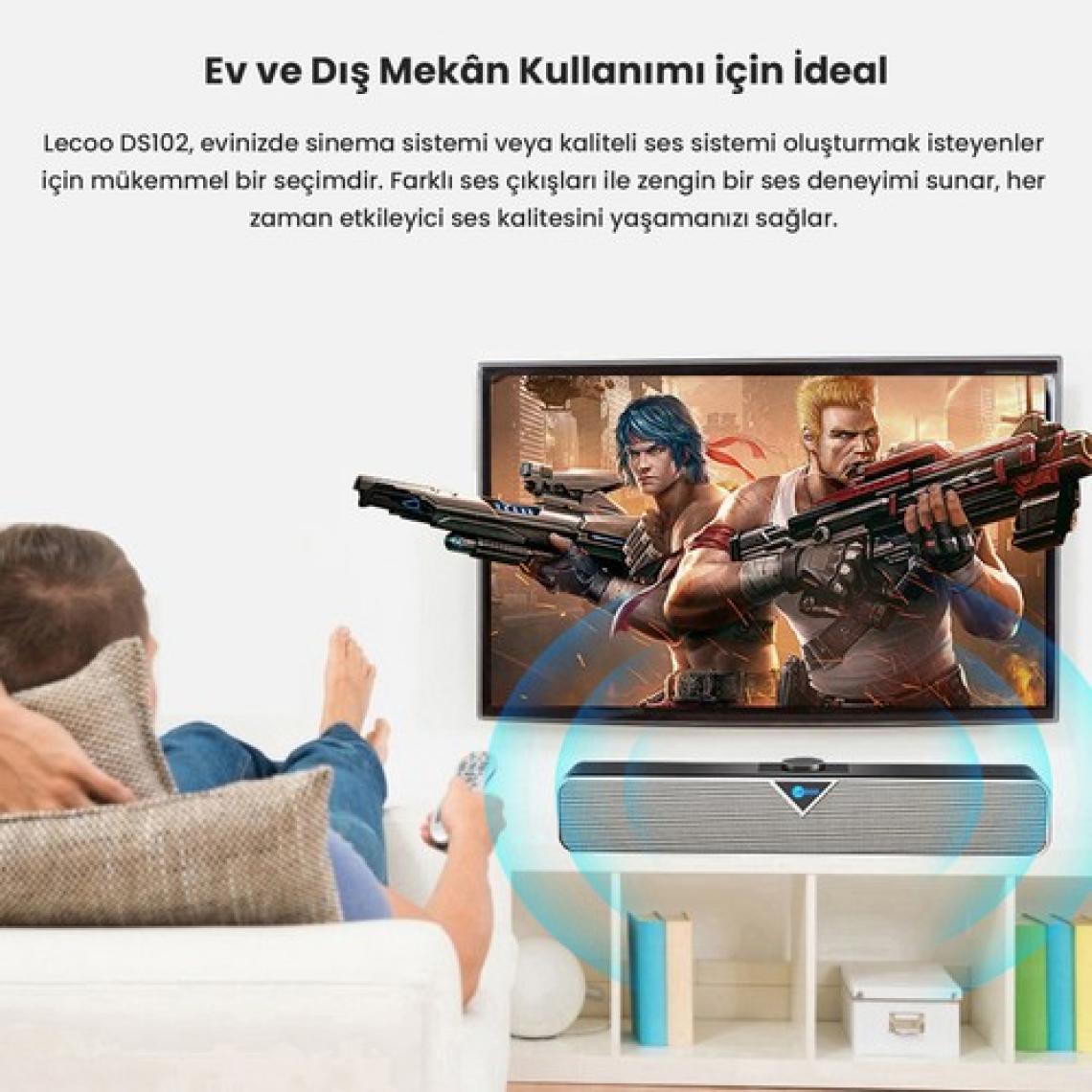 Lecoo DS102 Bluetooth + Kablolu BT/USB/AUX Stereo 6W Soundbar Taşınabilir Hoparlör Siyah
