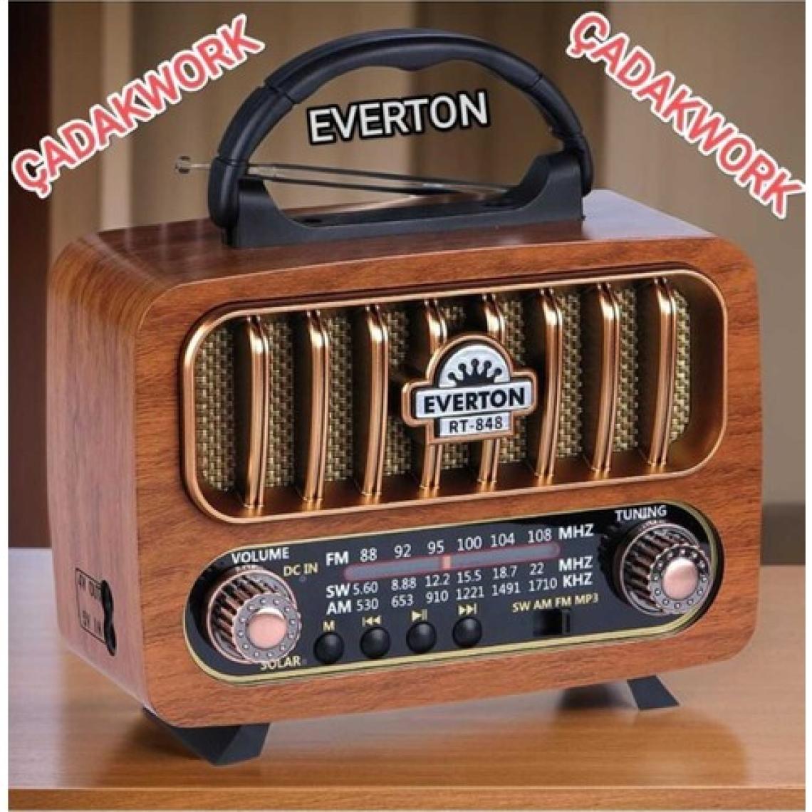 RT-848 Nostaljik Görünümlü USB Sd Aux Bluetooth Destekli Solar Panelli Şarjlı + Pilli Radyo
