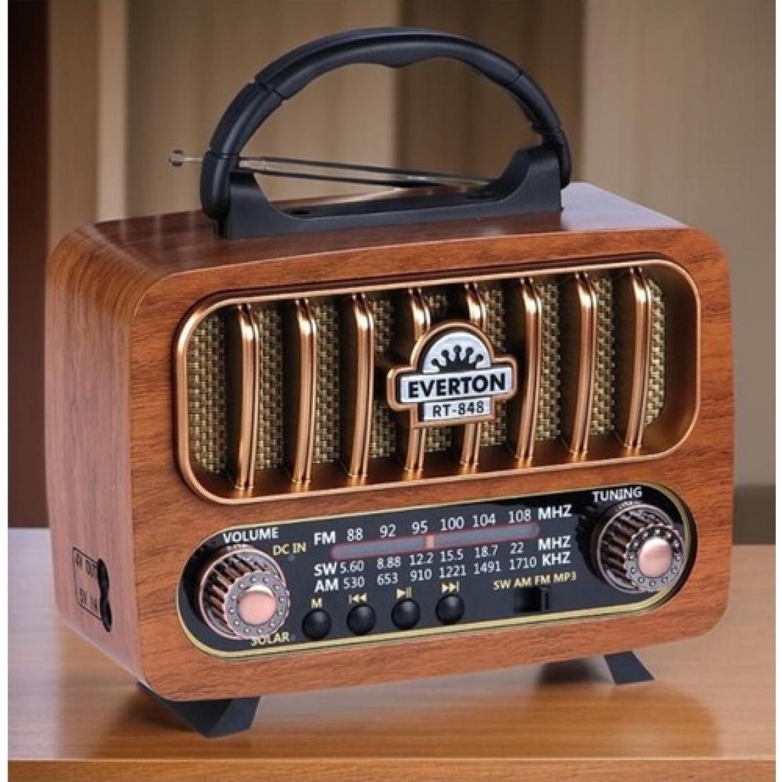 RT-848 Nostaljik Görünümlü USB Sd Aux Bluetooth Destekli Solar Panelli Şarjlı + Pilli Radyo