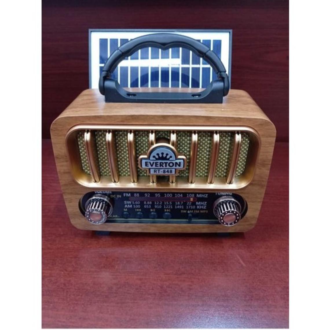 RT-848 Nostaljik Görünümlü USB Sd Aux Bluetooth Destekli Solar Panelli Şarjlı + Pilli Radyo
