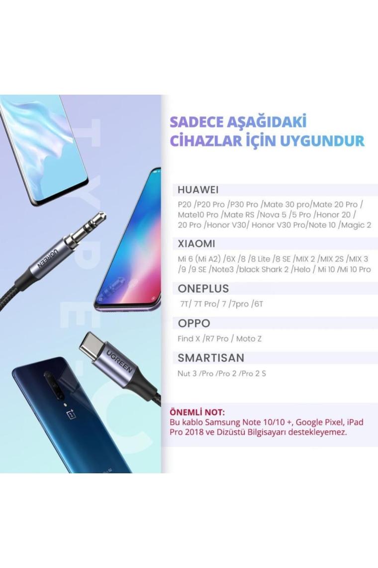 Usb Type-c 3.5 mm Uyumlu Aux Ses Kablosu Gümüş