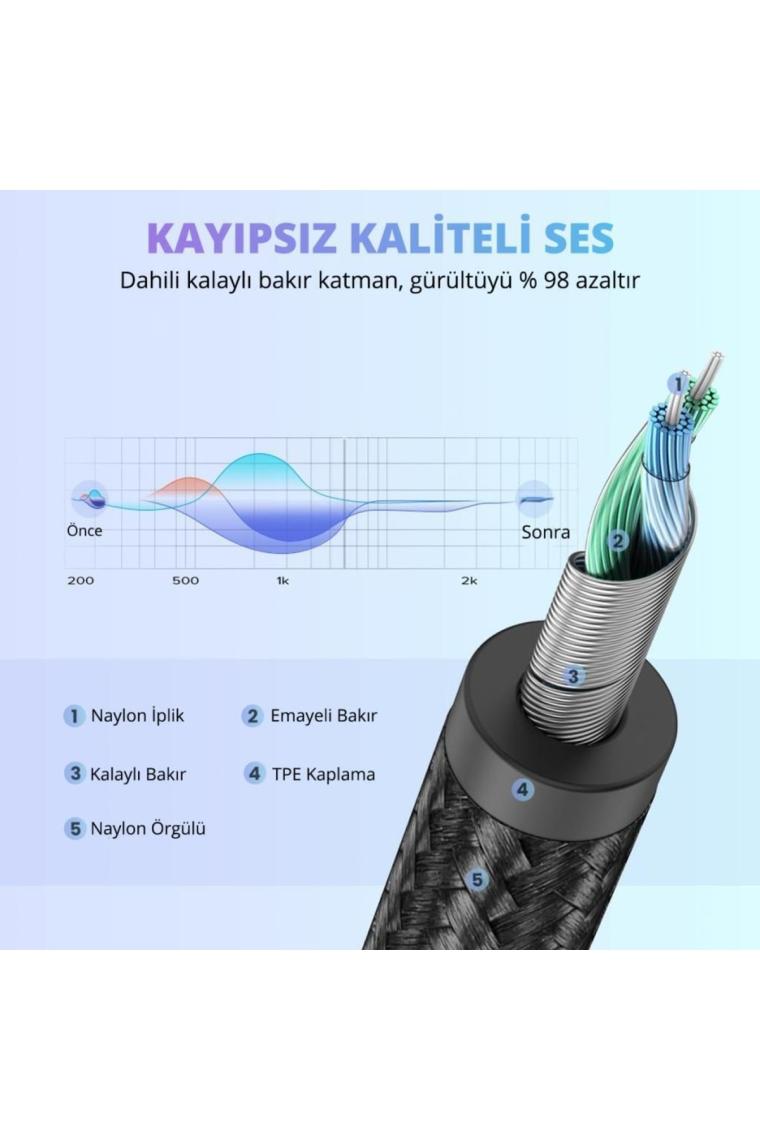 Usb Type-c 3.5 mm Uyumlu Aux Ses Kablosu Gümüş