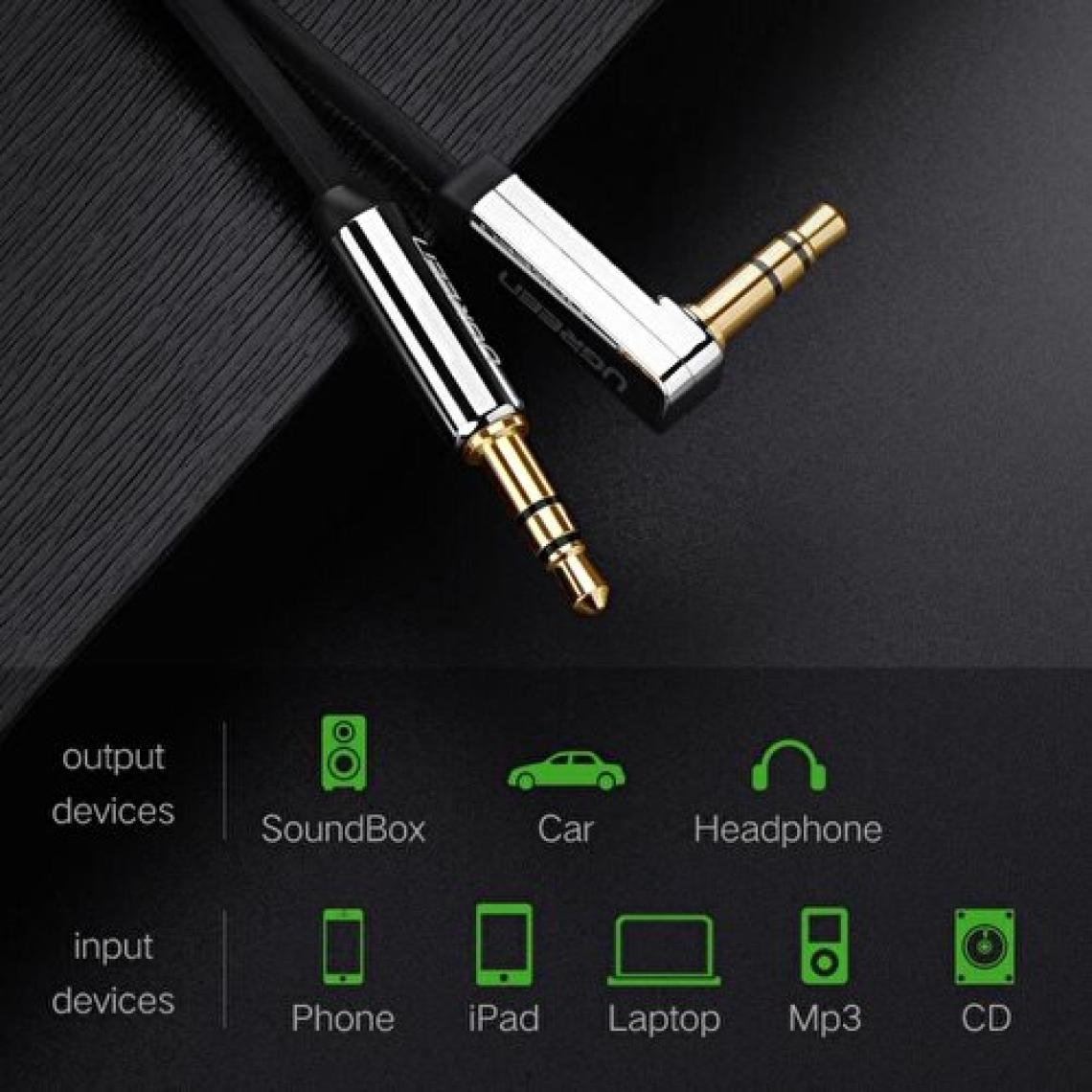 Ugreen AV119 Flat L Tipi 5 m 3.5mm Aux Ses Kablosu