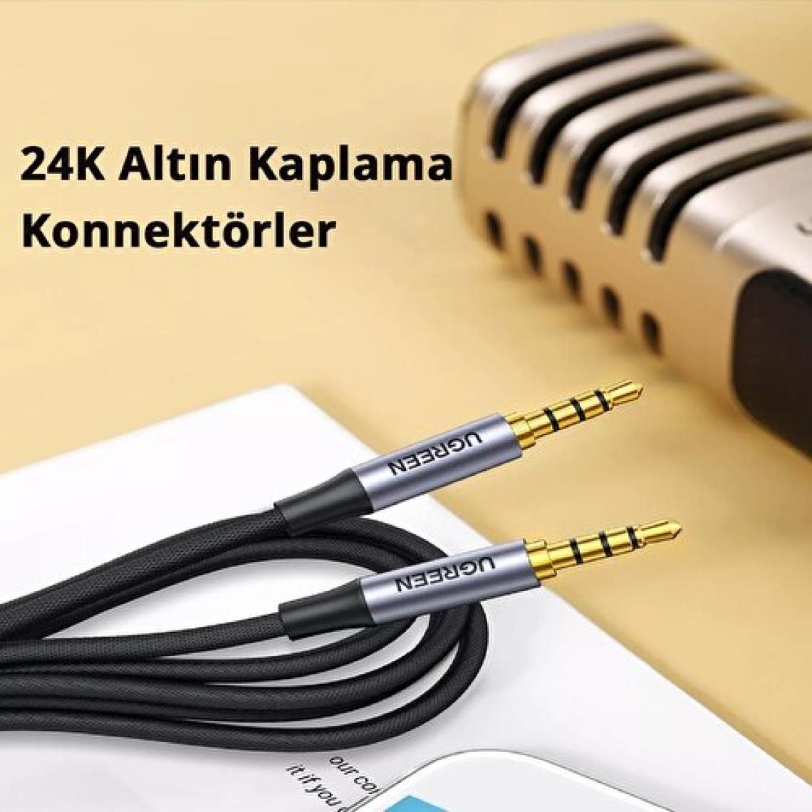 Ugreen 3.5mm Hi-Fi Erkek To Erkek Trrs Aux Ses ve Mikrofon Kablosu 1.5 Metre