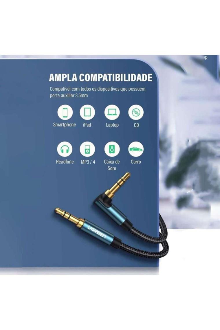90 Derece L Tipi 3.5mm Aux Ses Kablosu Mavi 2 Metre