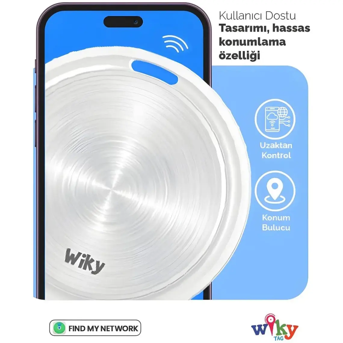 Wiky WikyTag Çocuk Smart AirTag Mavi - Akıllı Konum Takip Cihazı (Apple Uyumlu)