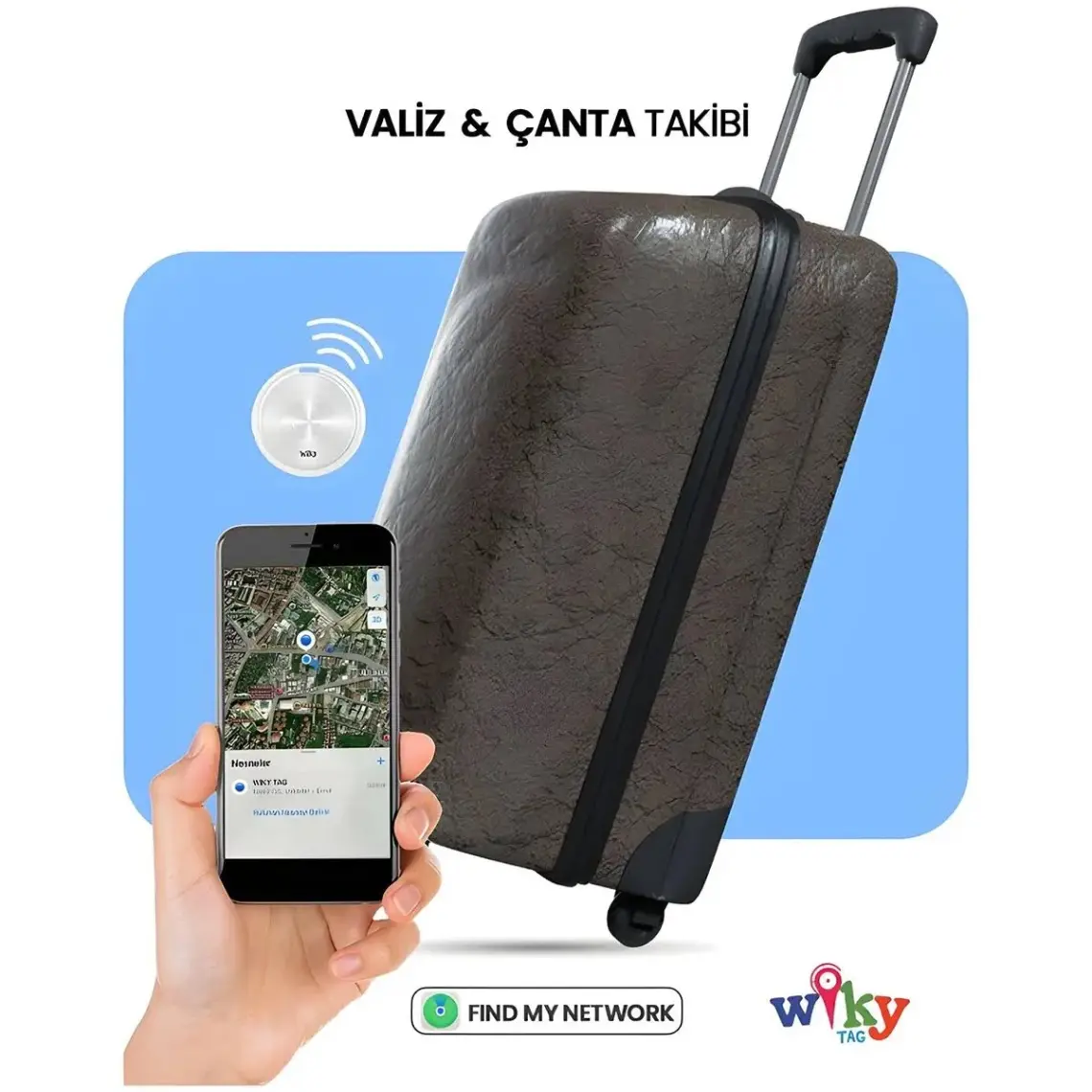 Wiky WikyTag Çocuk Smart AirTag Mavi - Akıllı Konum Takip Cihazı (Apple Uyumlu)