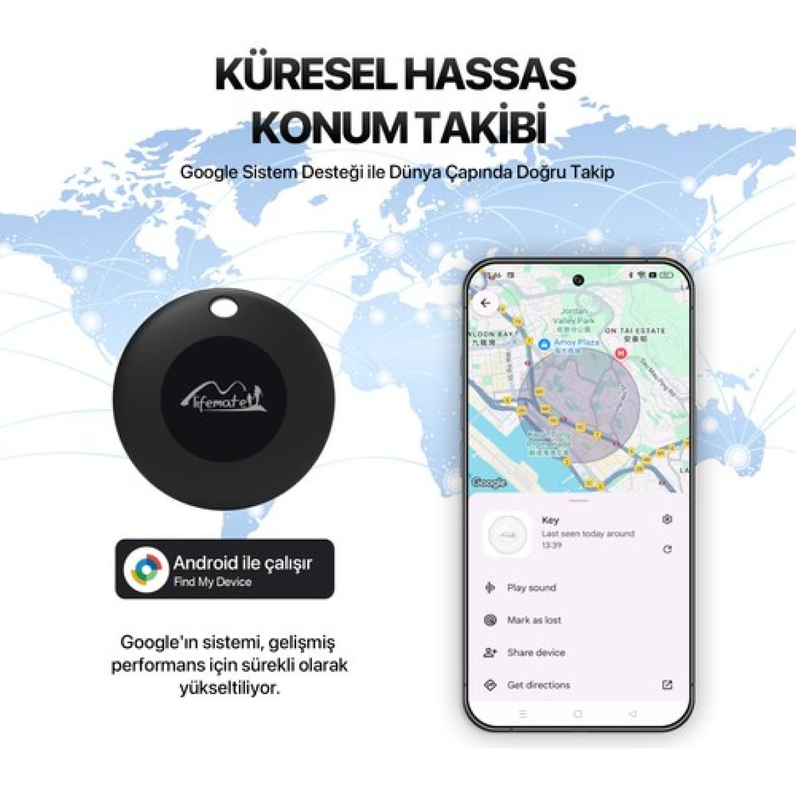 Lifemate Lifetag Android Google Lisanslı Akıllı Takip Cihazı - Siyah (SADECE ANDROID ILE UYUMLUDUR)