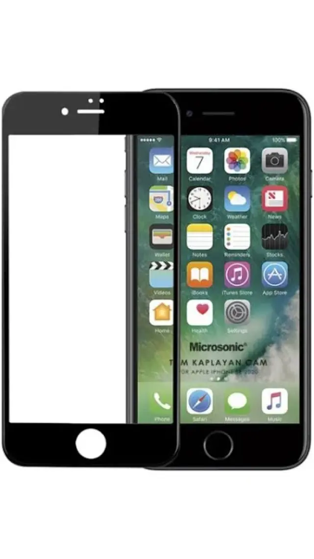 Microsonic Apple iPhone Se 2020 Tam Kaplayan Temperli Cam Ekran Koruyucu Siyah