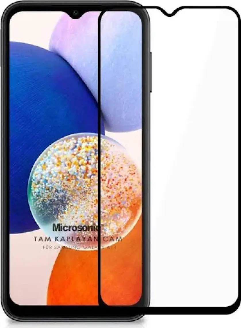 Microsonic Samsung Galaxy A14 Tam Kaplayan Temperli Cam Ekran Koruyucu Siyah