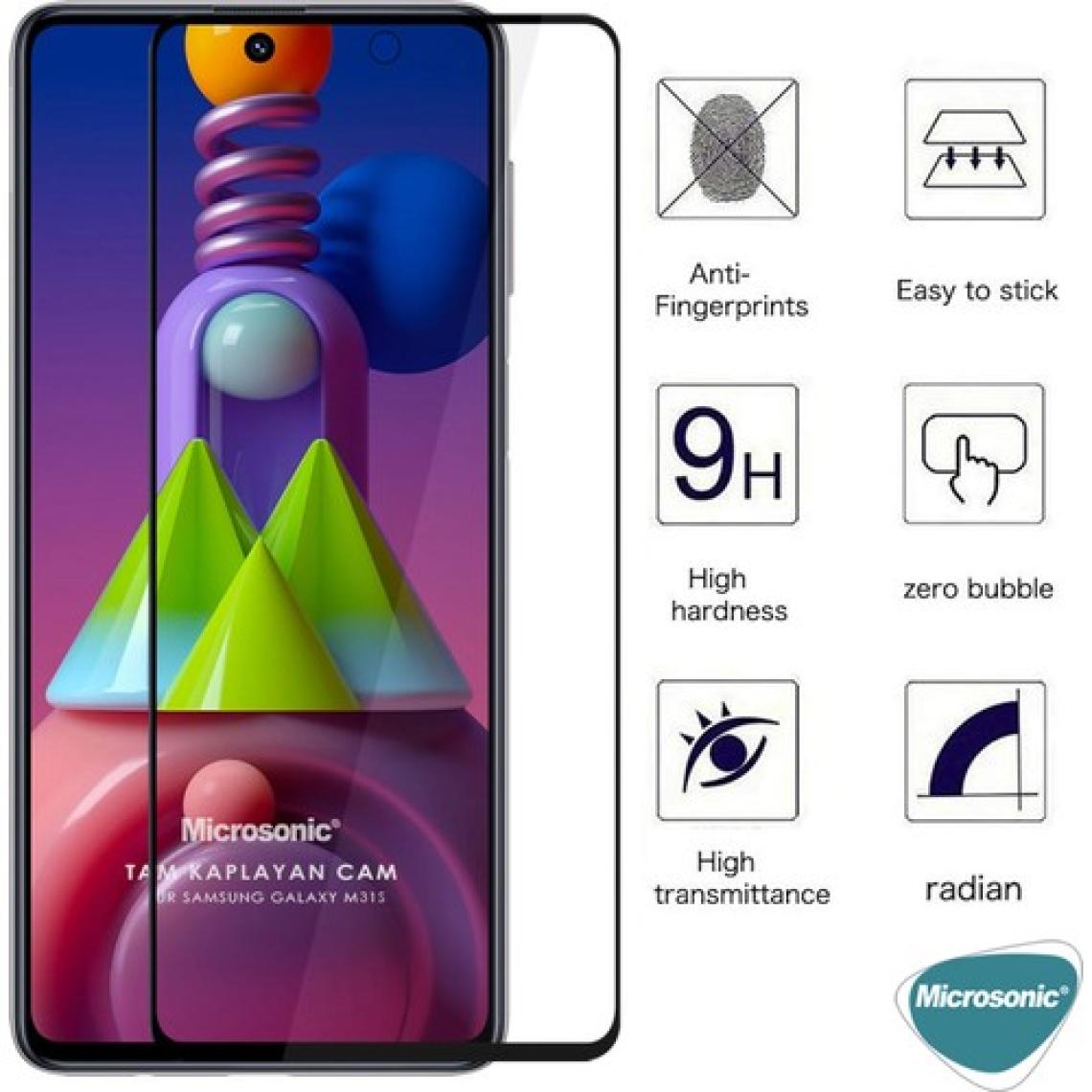 Microsonic Samsung Galaxy M31S Tam Kaplayan Temperli Cam Ekran Koruyucu Siyah