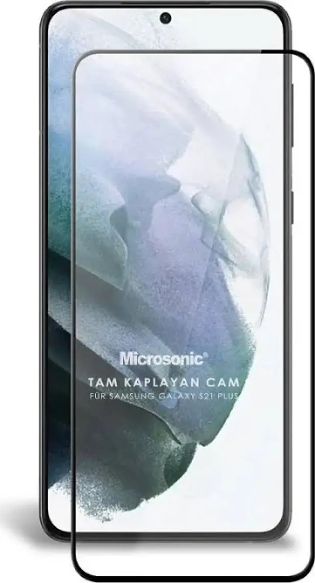 Microsonic Samsung Galaxy S21 Plus Tam Kaplayan Temperli Cam Ekran Koruyucu Siyah