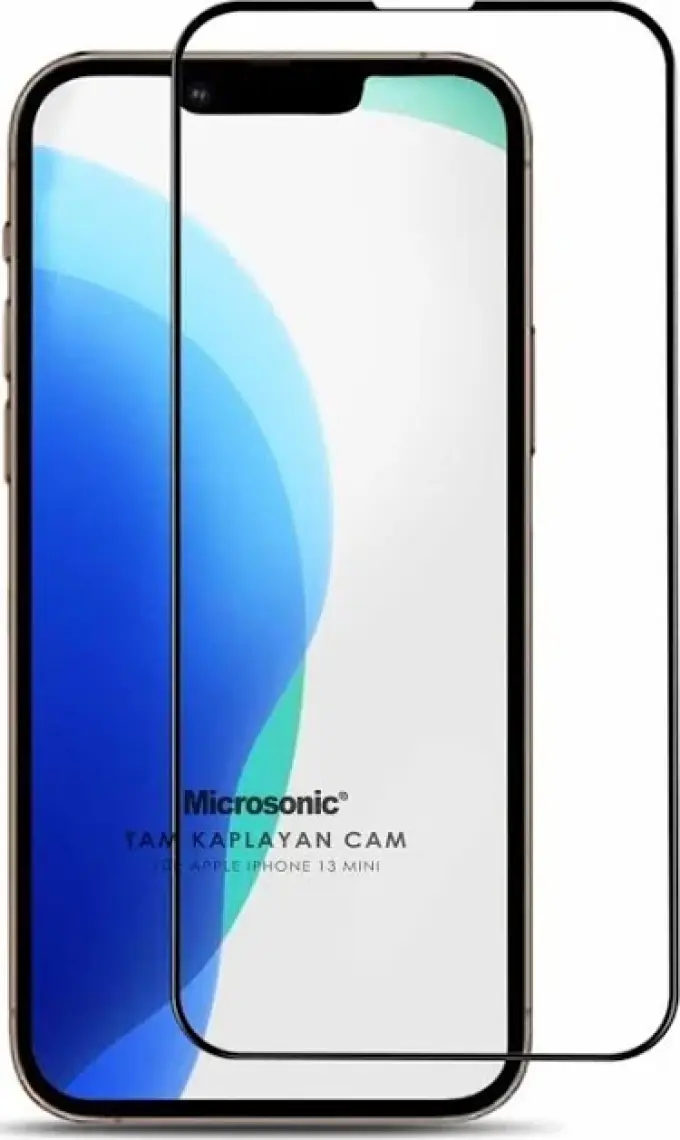 Microsonic Apple iPhone 13 Mini Tam Kaplayan Temperli Cam Ekran Koruyucu Siyah
