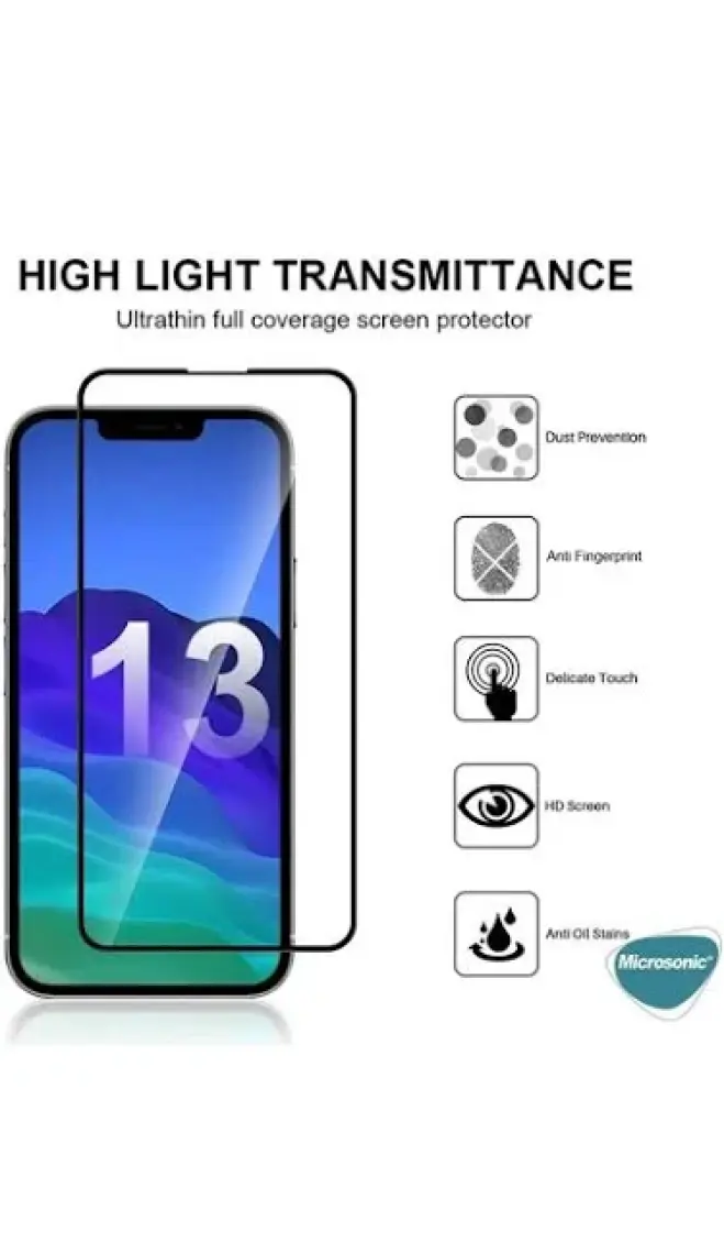 Microsonic Apple iPhone 13 Mini Tam Kaplayan Temperli Cam Ekran Koruyucu Siyah