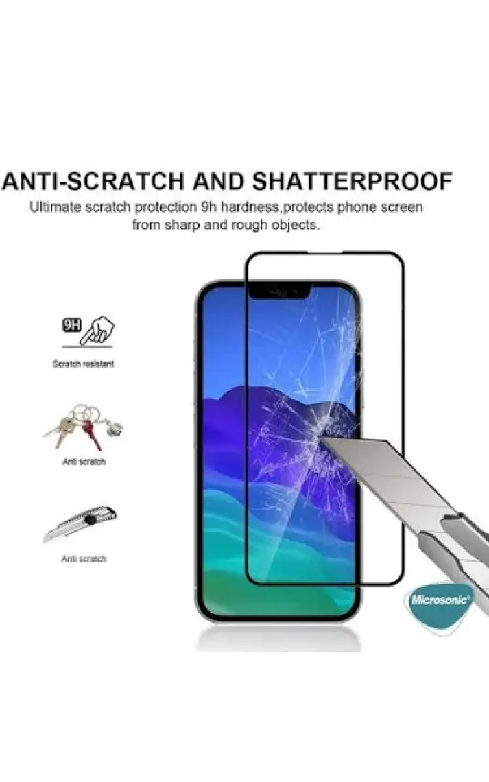 Microsonic Apple iPhone 13 Mini Tam Kaplayan Temperli Cam Ekran Koruyucu Siyah