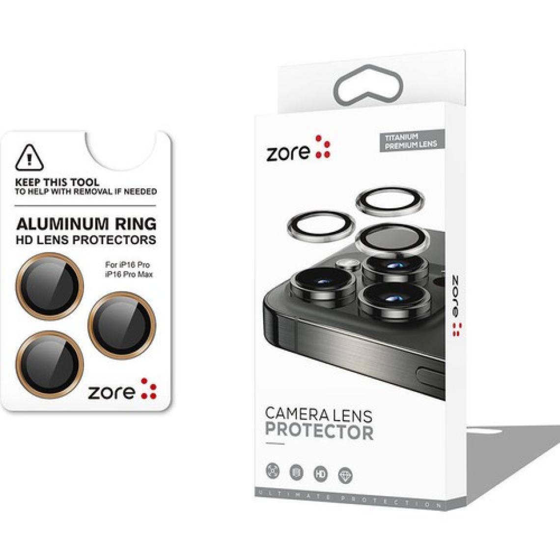 ZORE Apple iPhone 16 Pro Max Uyumlu Cl-12 Premium Safir Parmak Izi Bırakmayan Anti-Reflective Kamera Lens Koruyucu, Gold