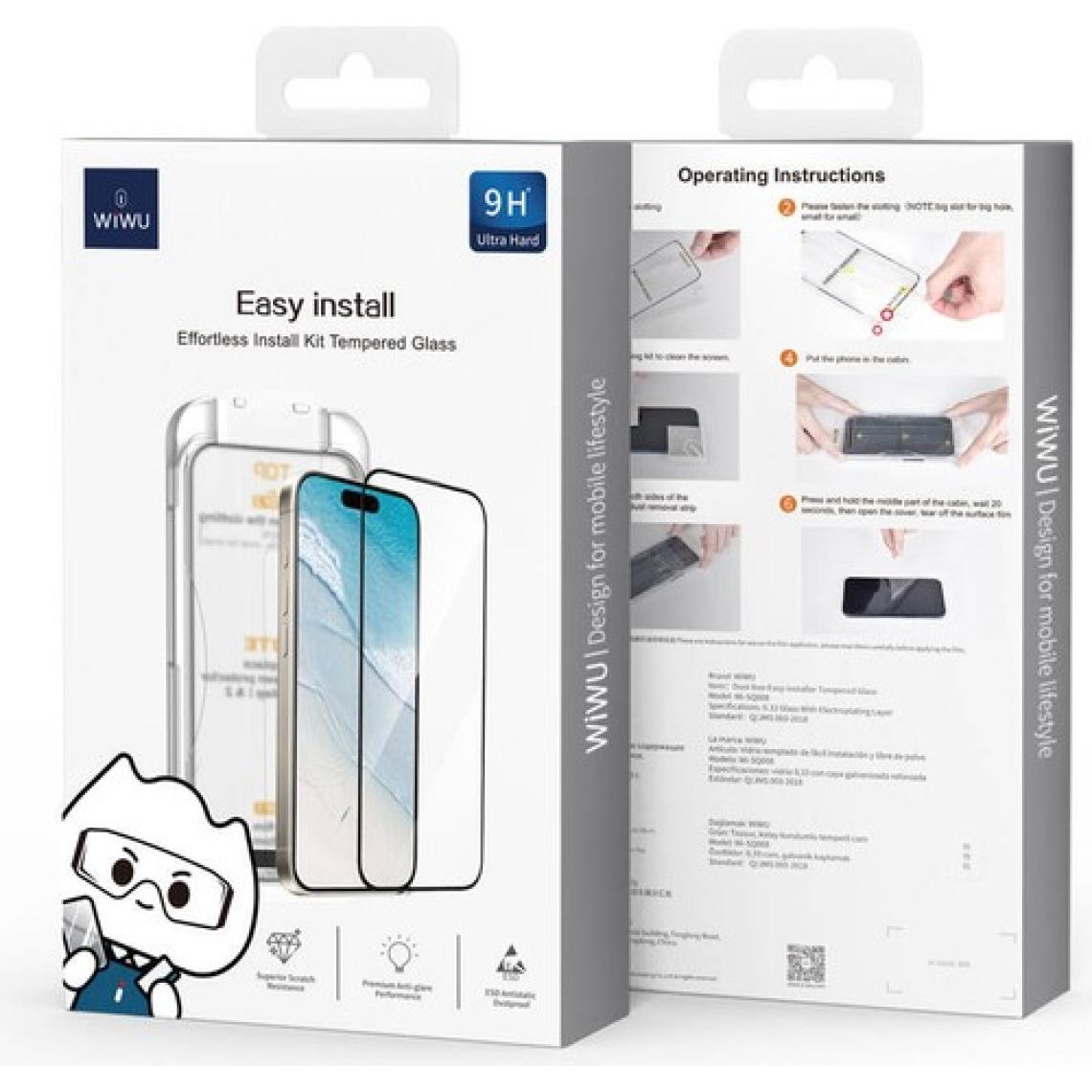 Wiwu Apple iPhone 16 Pro Max SQ-008 Oleofobik Easy Install Temperli Cam Ekran Koruyucu Uygulama Aparatlı