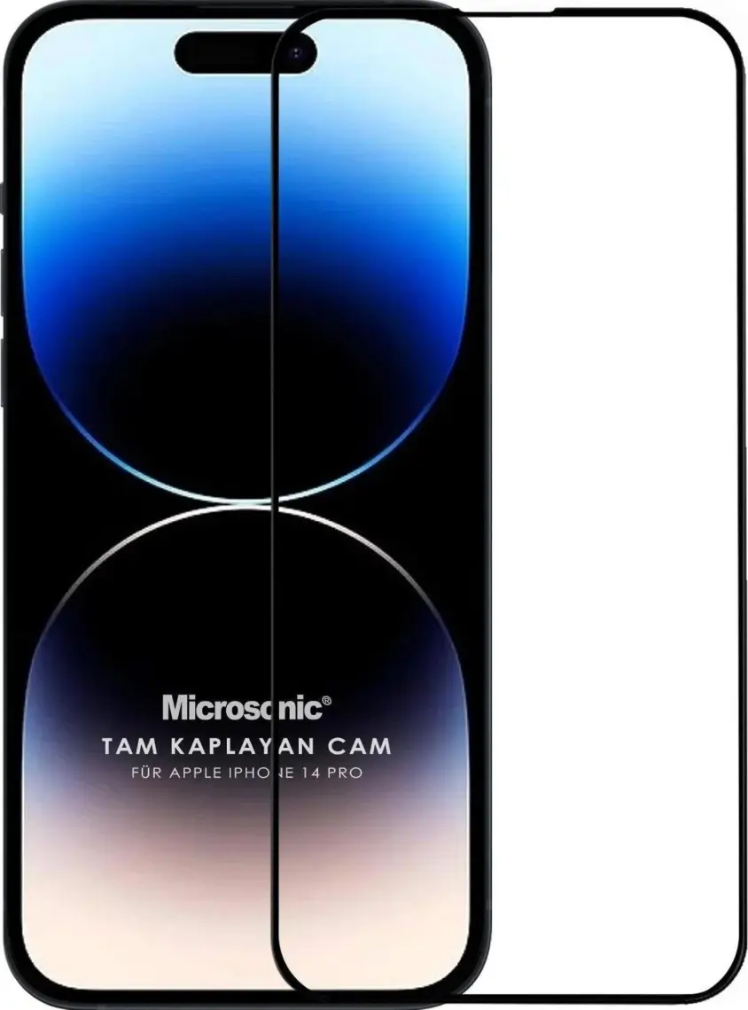 Microsonic Apple iPhone 14 Pro Tam Kaplayan Temperli Cam Ekran Koruyucu Siyah